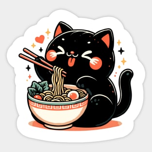 Kawai Cat Eating Ramen Sticker